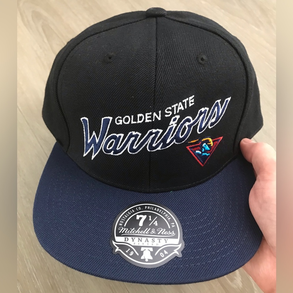Golden State Warriors Mitchell & Ness Fitted 7 1/4 Team Script NBA Hat | New